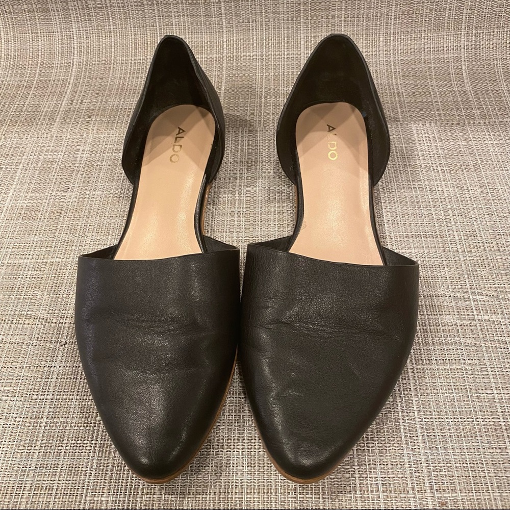 ALDO Women’s Chill 2 D’Orsay Black Leather Pointed Toe Flat Size 9